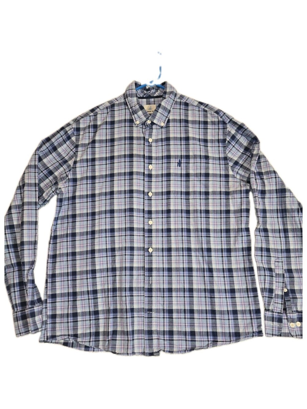 Johnnie-O Hanging Out Mens XL Blue Plaid  Flannel Long Sleeve 💯 cotton Beachy